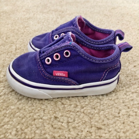 purple and black slip on vans